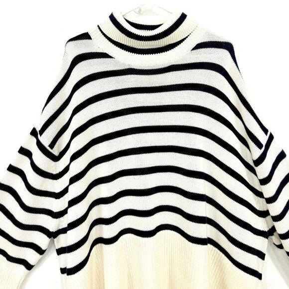 Gap Navy Blue Cream Horizontal Nautical Stripe Turtleneck Fisherman Sweater - Picture 7 of 16